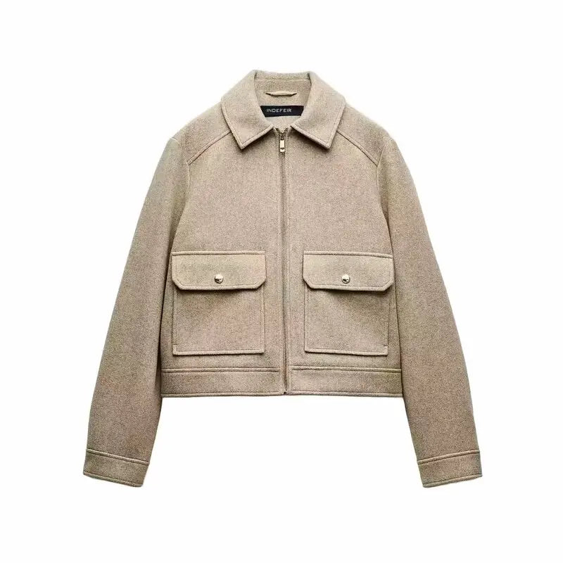 Women's Casual Zip-Up Jacket – Elegant Loose Fit Autumn Coat
