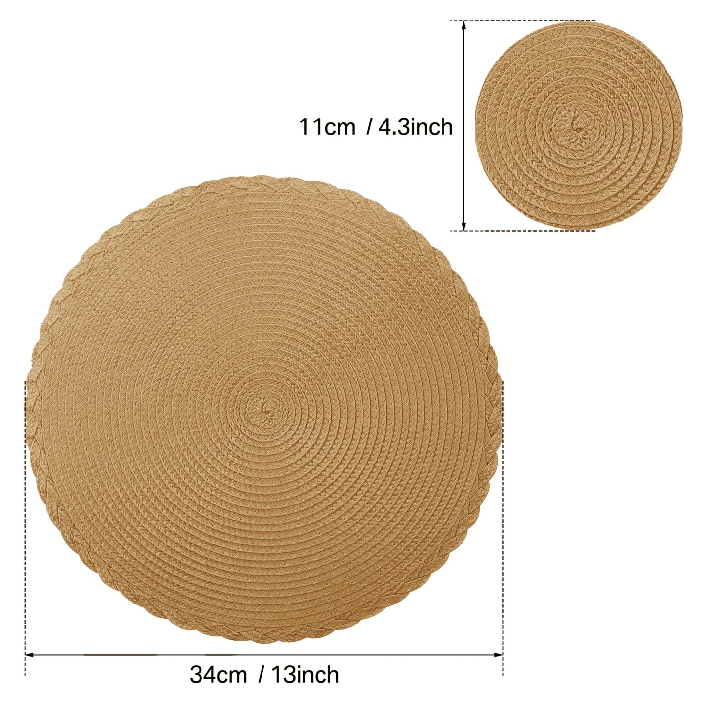 Set of 6 Round Braided Placemats – Elegant Woven Dining Table Decor for Home