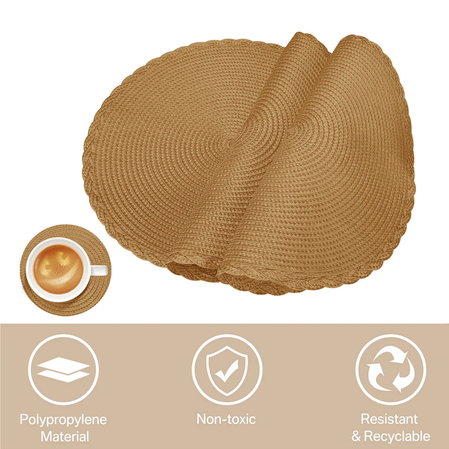 Set of 6 Round Braided Placemats – Elegant Woven Dining Table Decor for Home