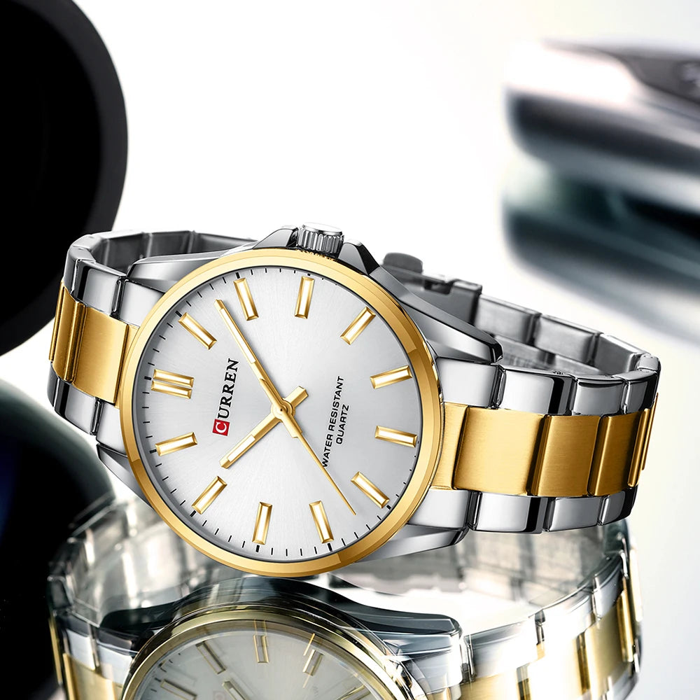 Curren 9090 Luxury Men's Stainless Steel Quartz Watch – Premium Casual Wristwatch