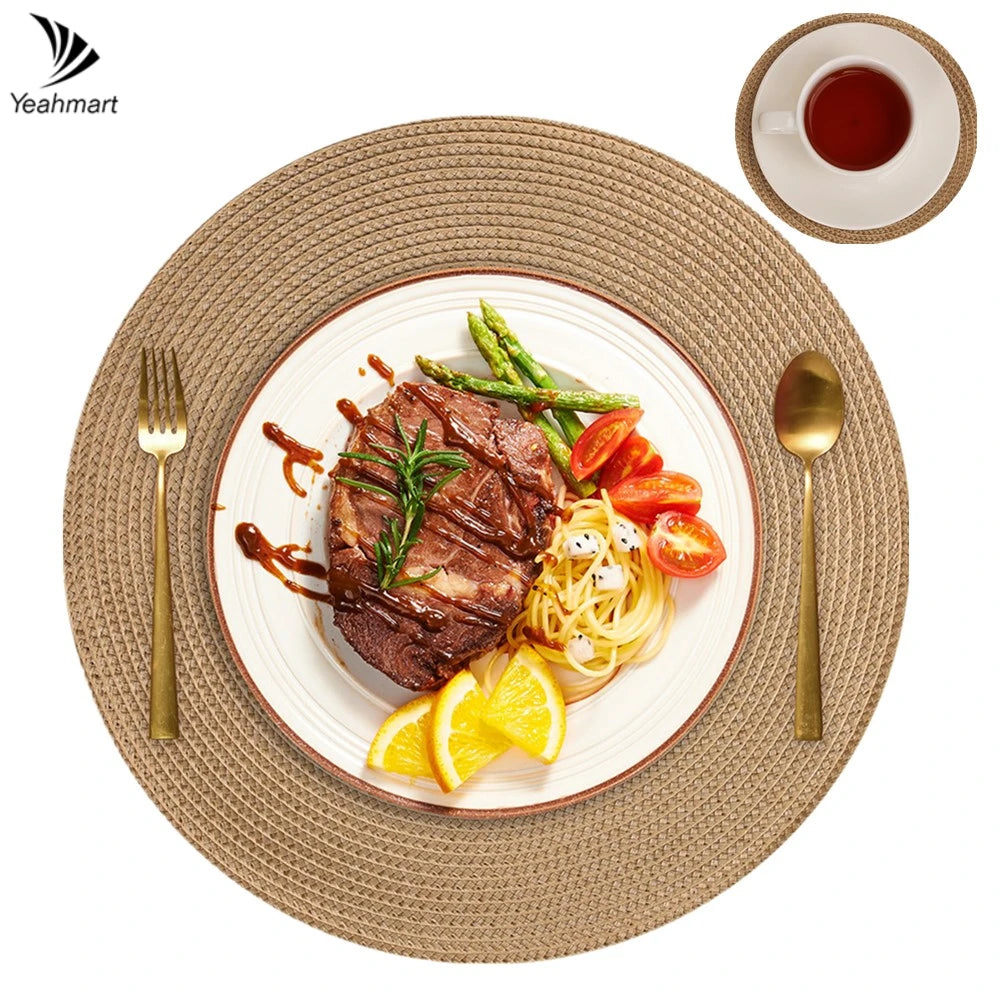 Set of 6 Round Braided Placemats – Elegant Woven Dining Table Decor for Home
