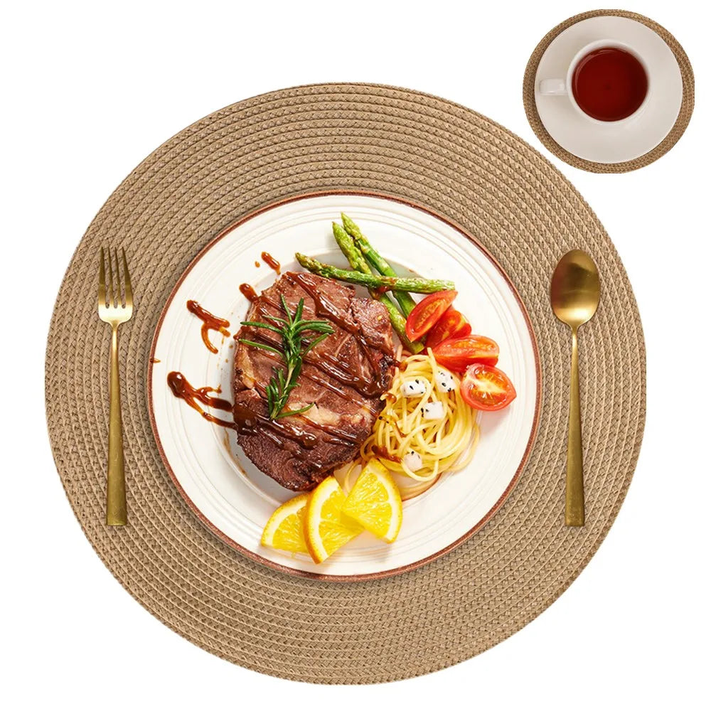 Set of 6 Round Braided Placemats – Elegant Woven Dining Table Decor for Home