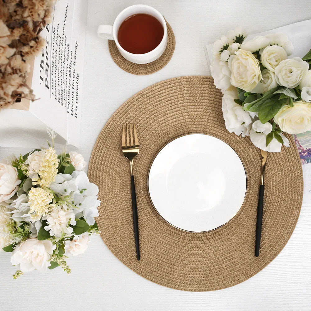 Set of 6 Round Braided Placemats – Elegant Woven Dining Table Decor for Home