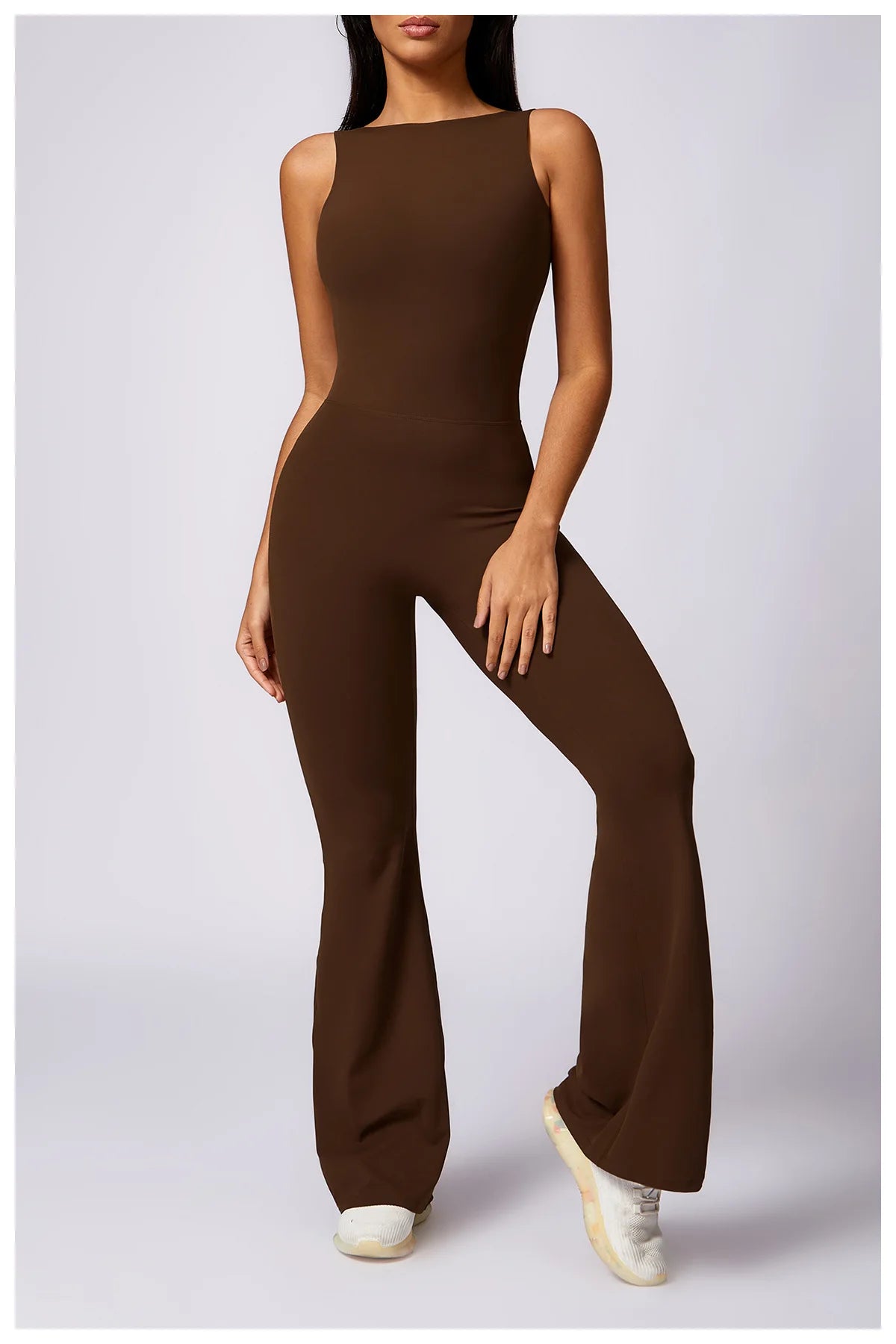 Women's SculptFit® Flare Yoga Jumpsuit – Sleeveless One-Piece Workout Romper