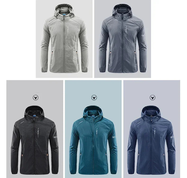 Men's UV Protection Lightweight Hooded Windbreaker Jacket – Waterproof Casual Outdoor Jacket