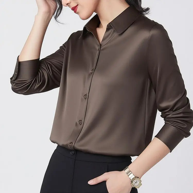 Women's Premium Mulberry Silk Blouse – 95% Natural Silk Satin Office Shirt