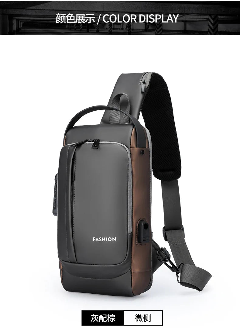 Men's Anti-Theft Sling Bag with USB Charging Port – Waterproof Crossbody Chest Backpack
