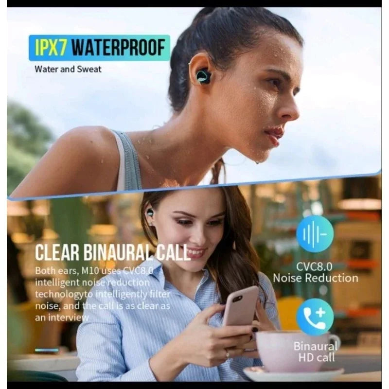 M10 TWS Wireless Earbuds with Charging Case, Bluetooth 5.1 Headphones, HD Stereo Sound, Noise Reduction & Waterproof Design
