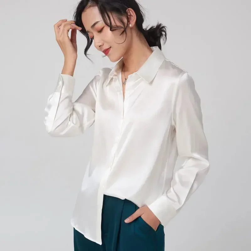 Women's Premium Mulberry Silk Blouse – 95% Natural Silk Satin Office Shirt