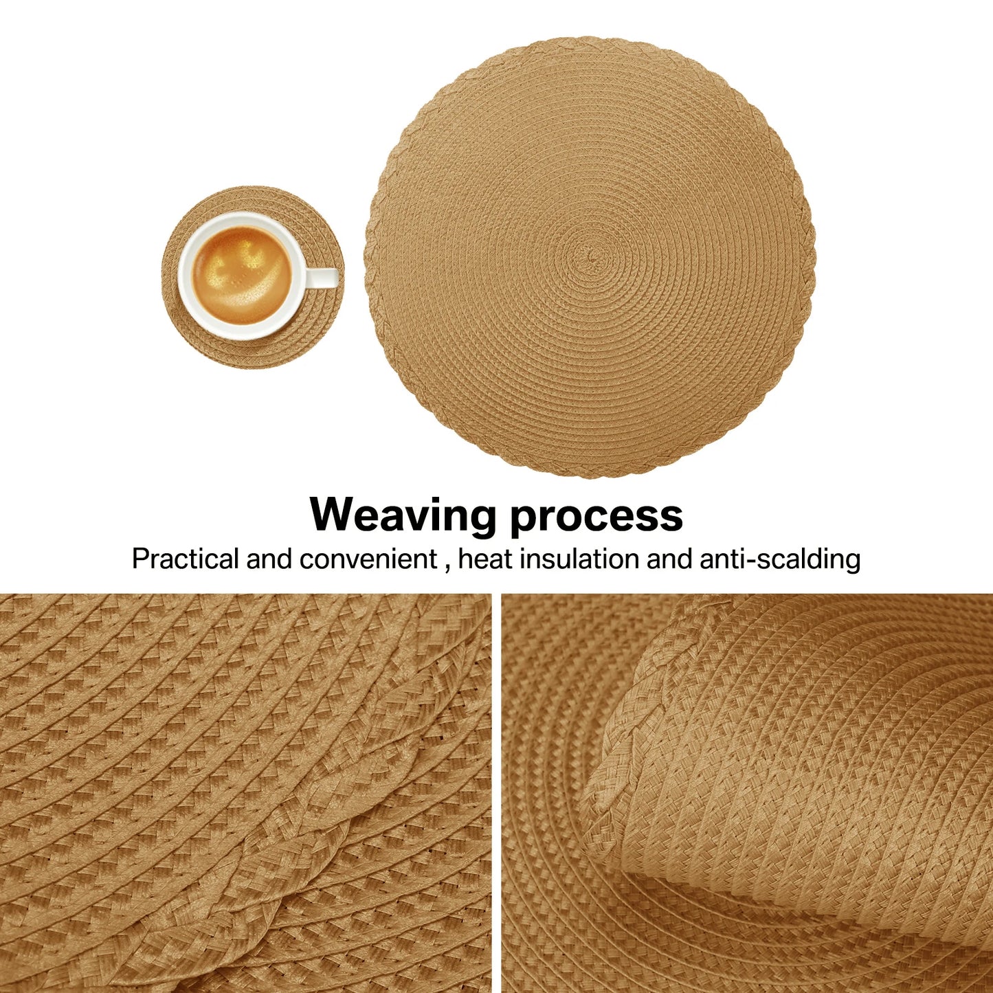 Set of 6 Round Braided Placemats – Elegant Woven Dining Table Decor for Home