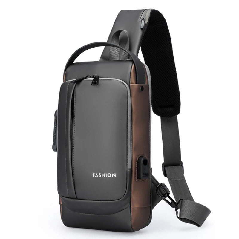 Men's Anti-Theft Sling Bag with USB Charging Port – Waterproof Crossbody Chest Backpack