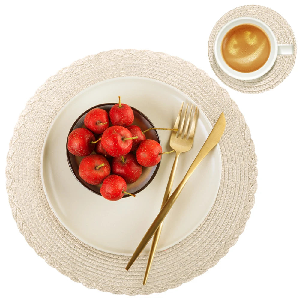 Set of 6 Round Braided Placemats – Elegant Woven Dining Table Decor for Home