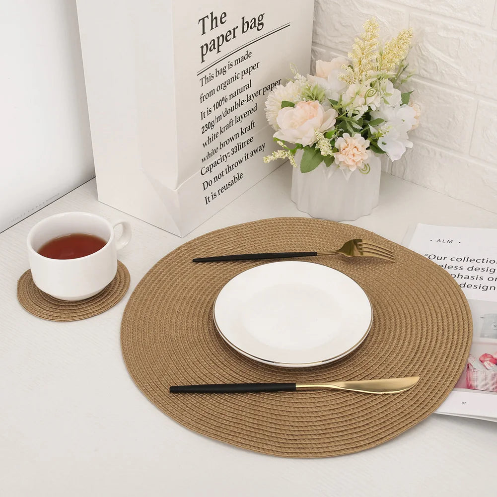 Set of 6 Round Braided Placemats – Elegant Woven Dining Table Decor for Home