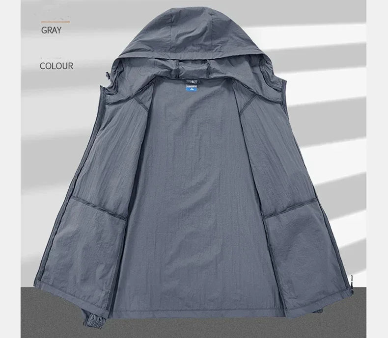 Men's UV Protection Lightweight Hooded Windbreaker Jacket – Waterproof Casual Outdoor Jacket