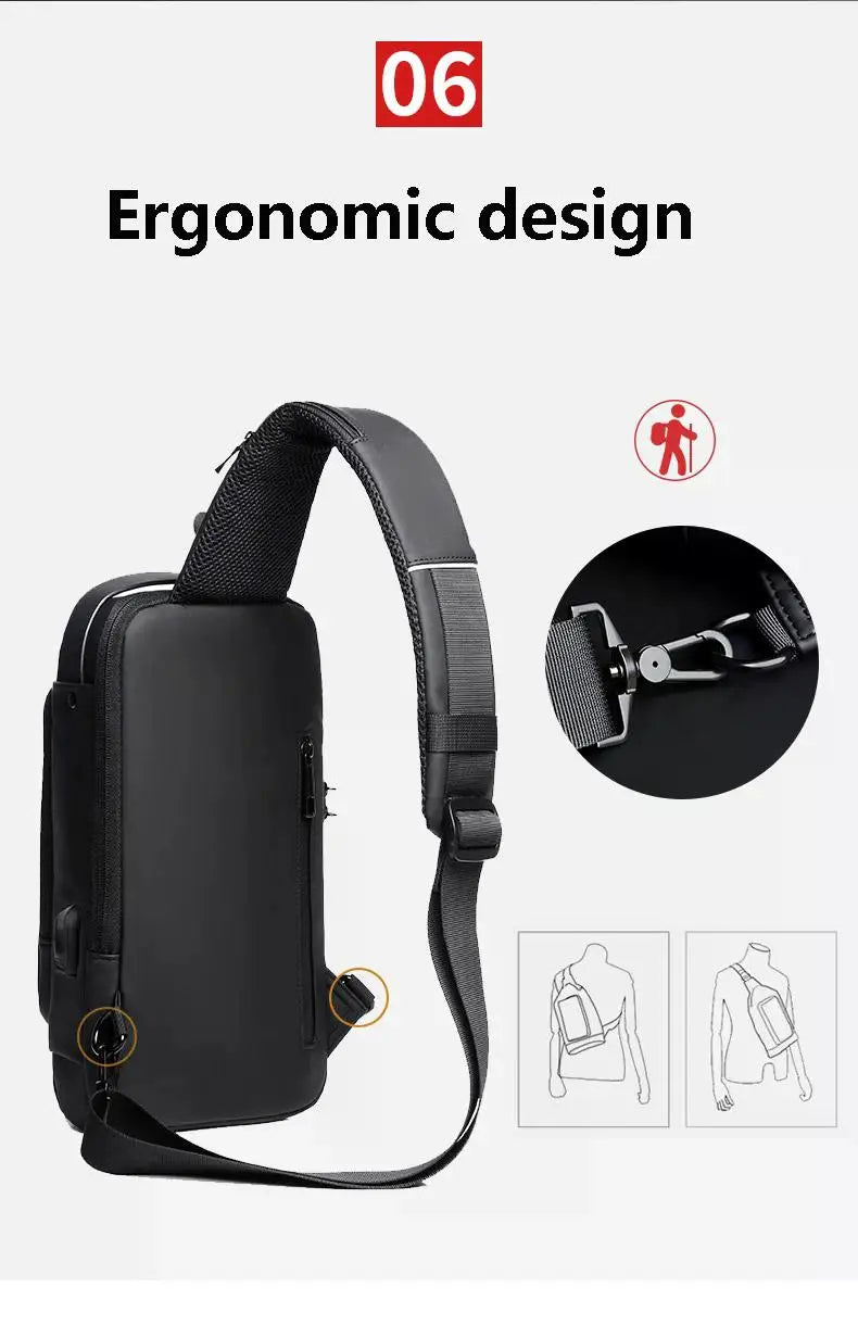 Men's Anti-Theft Sling Bag with USB Charging Port – Waterproof Crossbody Chest Backpack