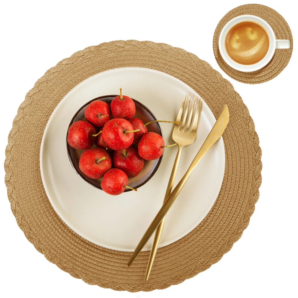 Set of 6 Round Braided Placemats – Elegant Woven Dining Table Decor for Home