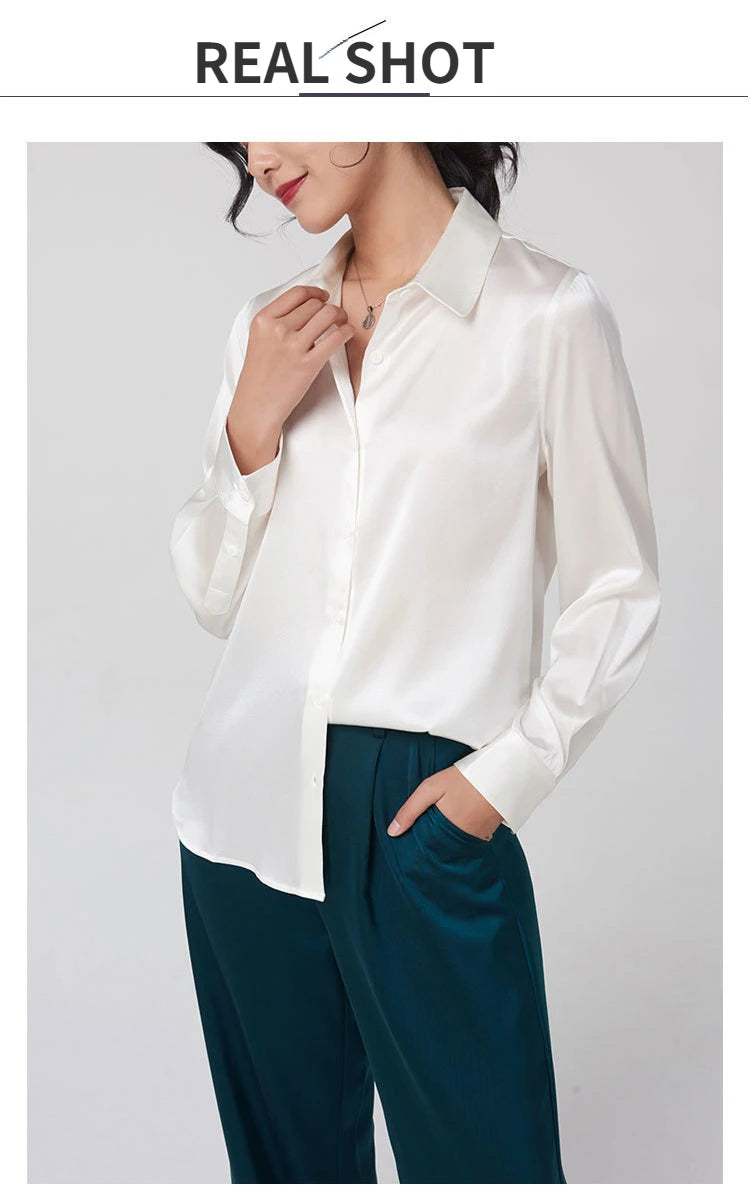 Women's Premium Mulberry Silk Blouse – 95% Natural Silk Satin Office Shirt