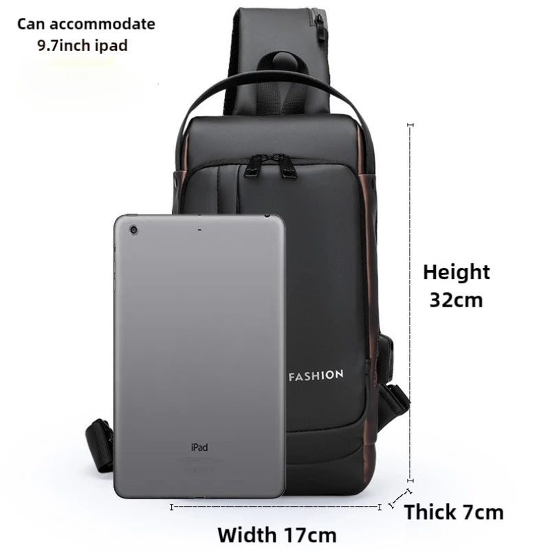 Men's Anti-Theft Sling Bag with USB Charging Port – Waterproof Crossbody Chest Backpack