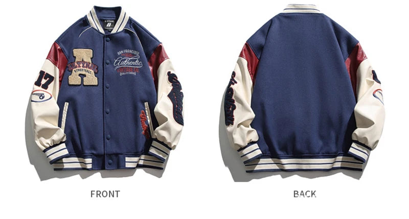 Men's Vintage Embroidered Varsity Baseball Jacket – Casual Windproof Bomber Coat