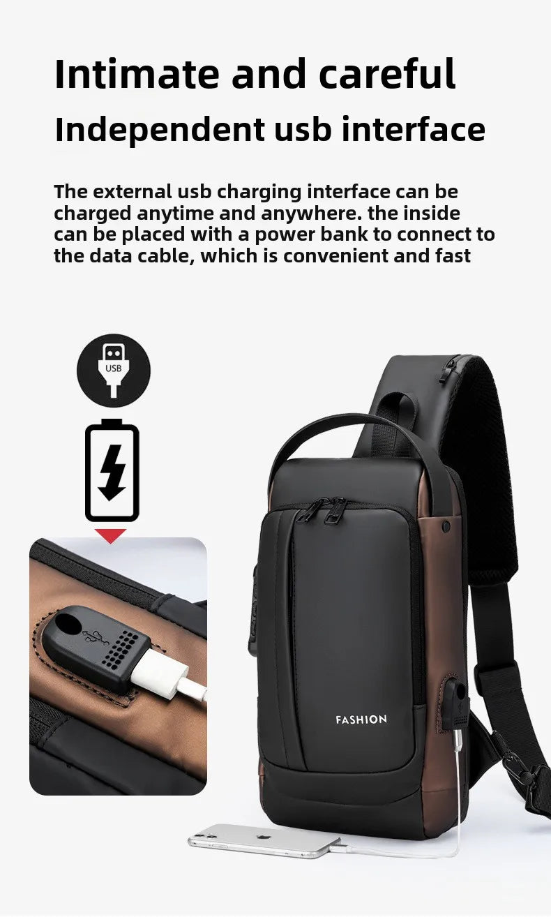 Men's Anti-Theft Sling Bag with USB Charging Port – Waterproof Crossbody Chest Backpack