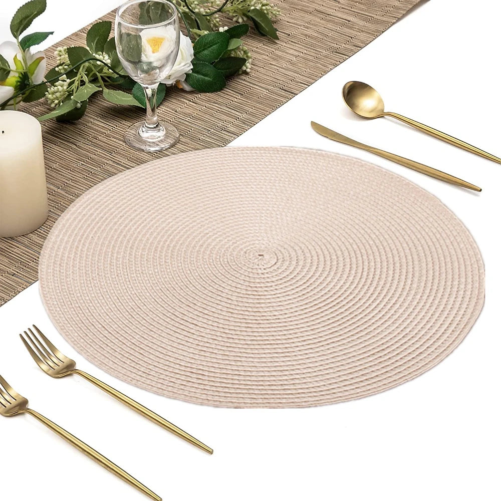 Set of 6 Round Braided Placemats – Elegant Woven Dining Table Decor for Home