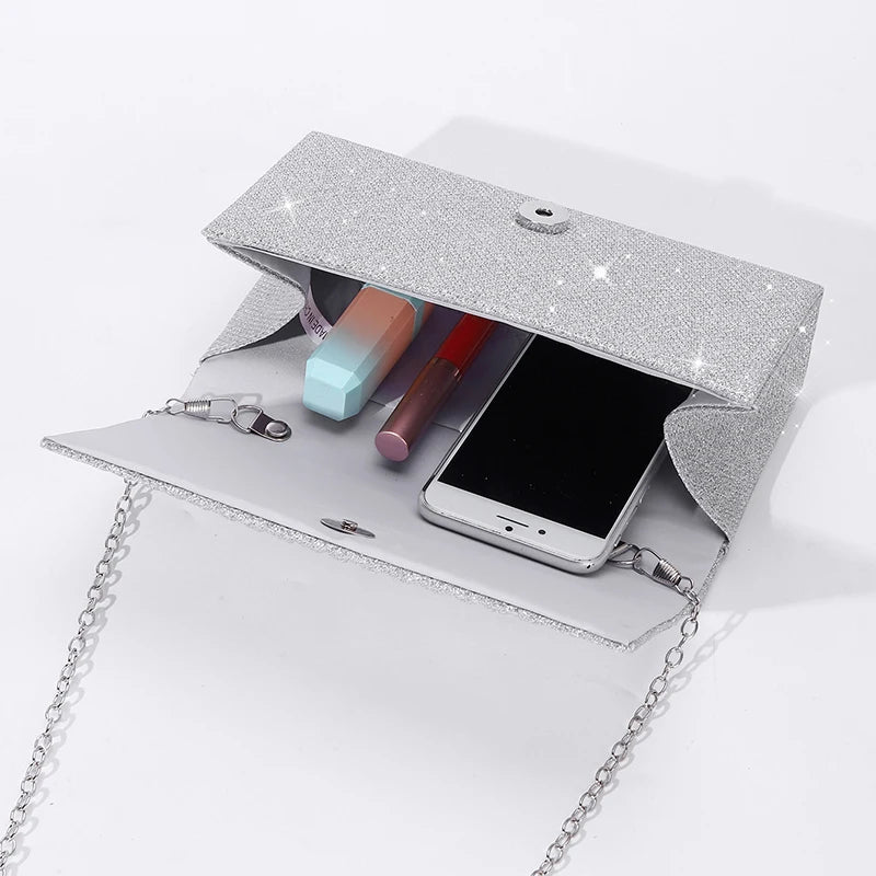 Luxury Glitter Evening Clutch Bag – Elegant Chain Shoulder Bag for Women