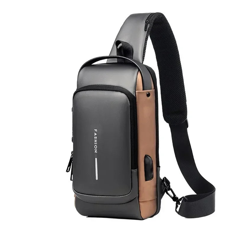 Men's Anti-Theft Sling Bag with USB Charging Port – Waterproof Crossbody Chest Backpack