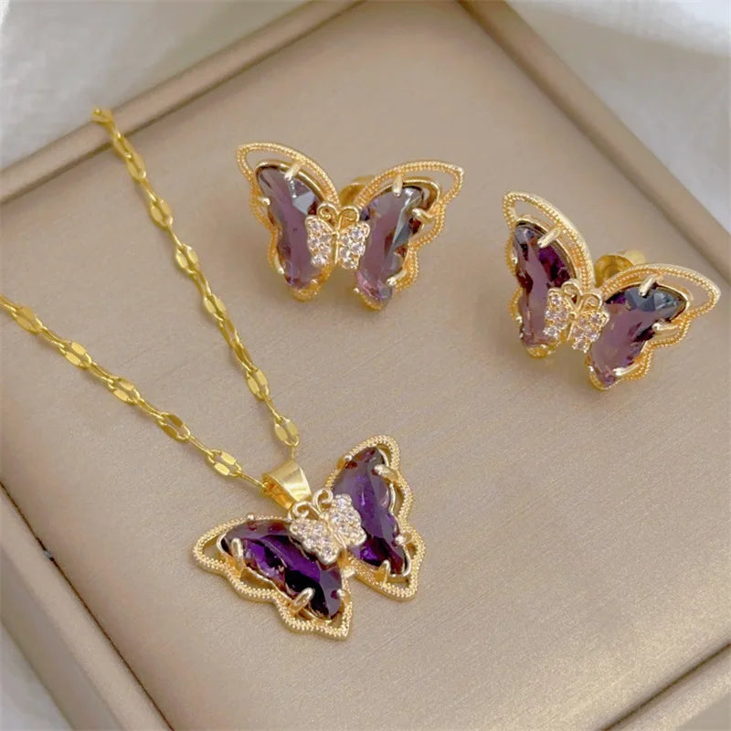 Multiva Elegant Jewelry Set | Stainless Steel Necklace & Earrings for Women