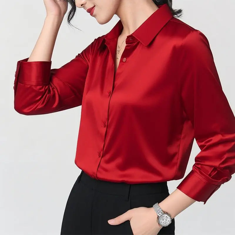 Women's Premium Mulberry Silk Blouse – 95% Natural Silk Satin Office Shirt