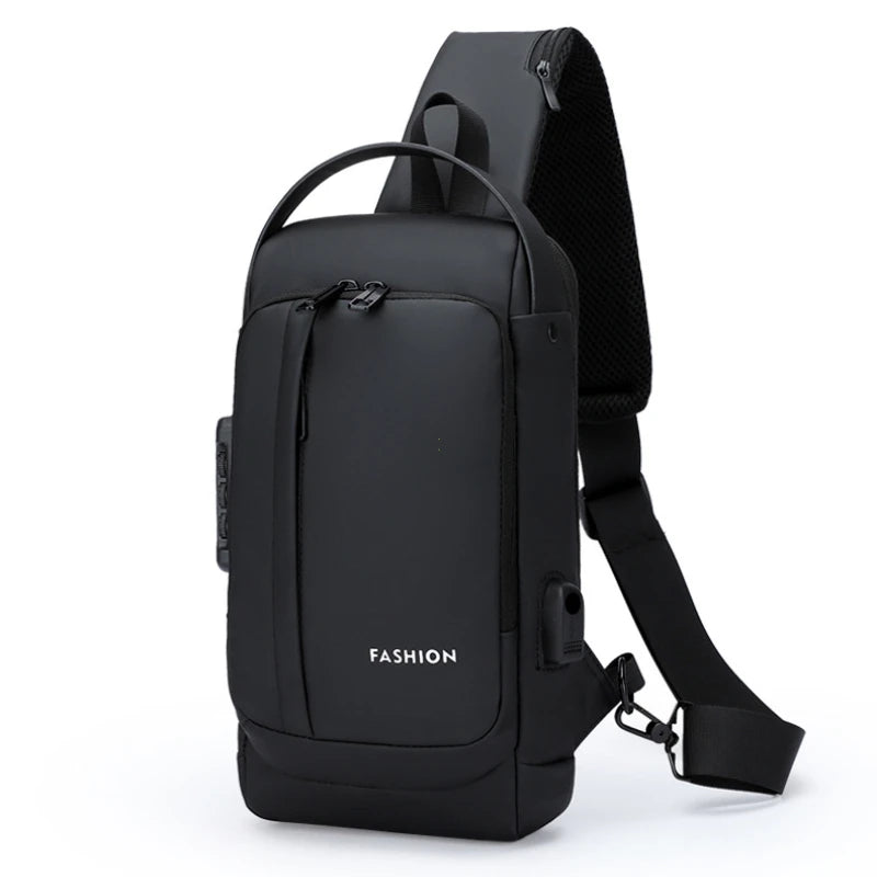 Men's Anti-Theft Sling Bag with USB Charging Port – Waterproof Crossbody Chest Backpack