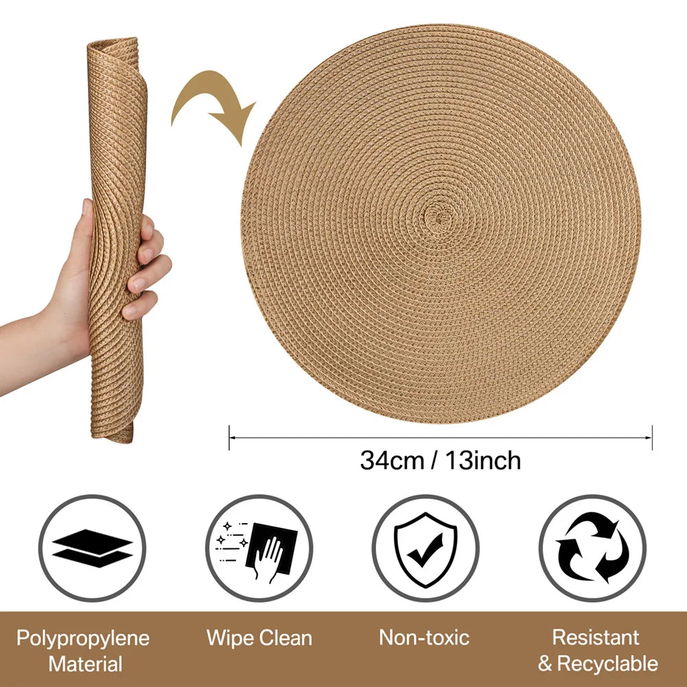 Set of 6 Round Braided Placemats – Elegant Woven Dining Table Decor for Home