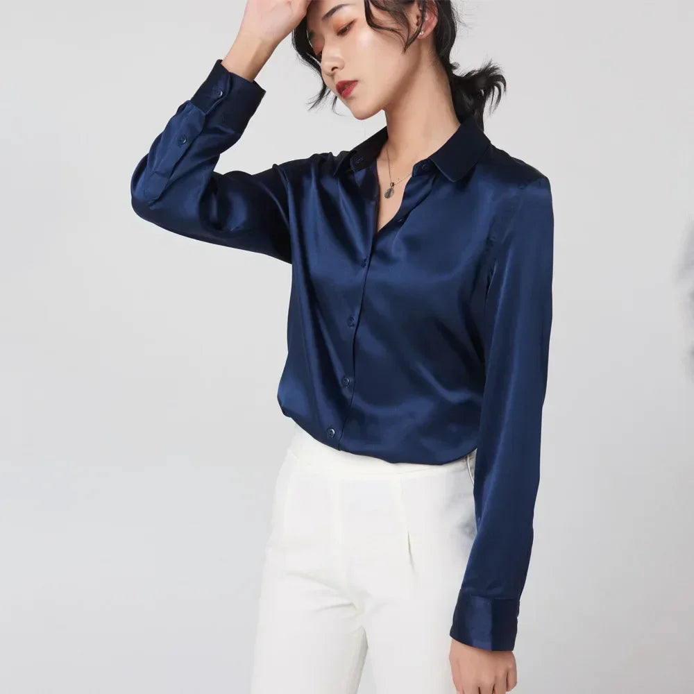 Women's Premium Mulberry Silk Blouse – 95% Natural Silk Satin Office Shirt