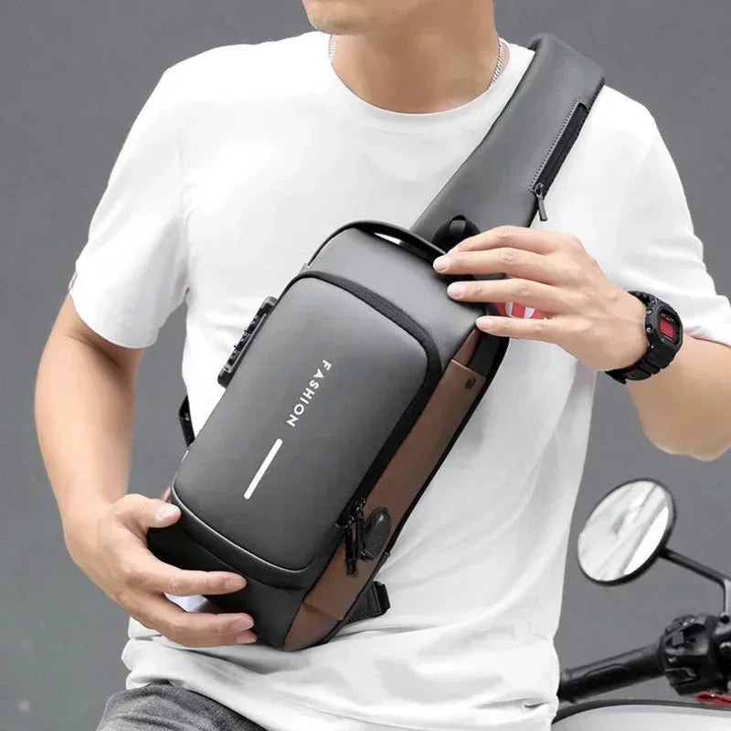 Men's Anti-Theft Sling Bag with USB Charging Port – Waterproof Crossbody Chest Backpack