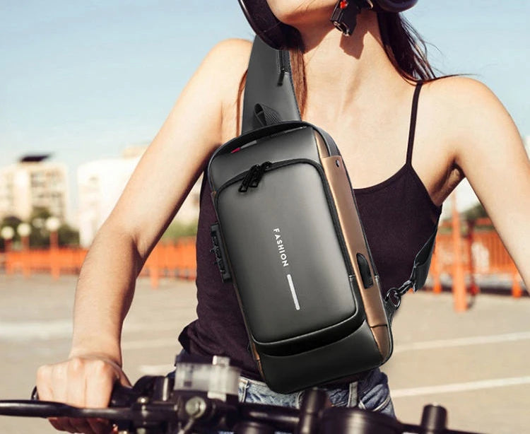 Men's Anti-Theft Sling Bag with USB Charging Port – Waterproof Crossbody Chest Backpack