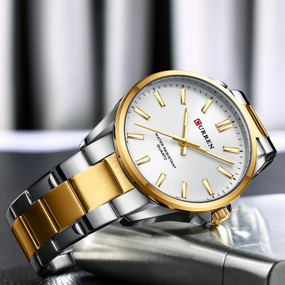 Curren 9090 Luxury Men's Stainless Steel Quartz Watch – Premium Casual Wristwatch