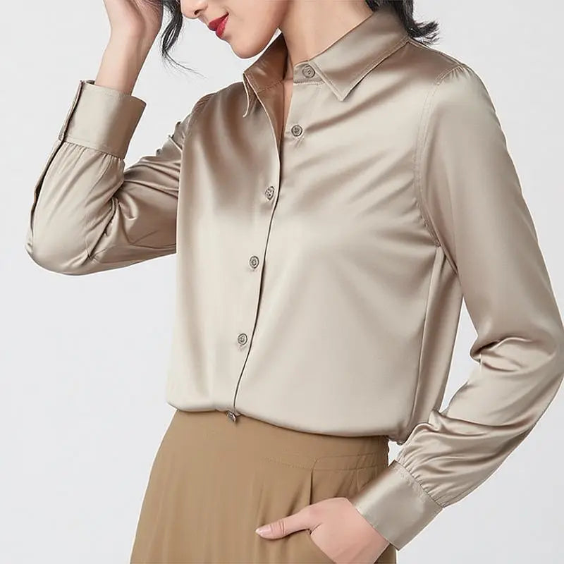 Women's Premium Mulberry Silk Blouse – 95% Natural Silk Satin Office Shirt
