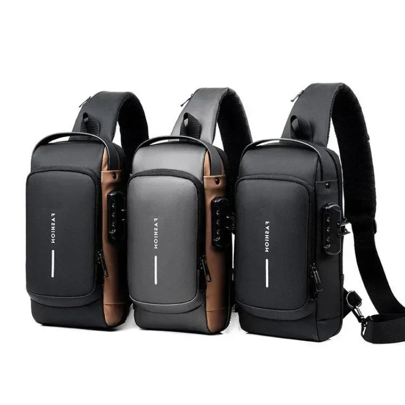 Men's Anti-Theft Sling Bag with USB Charging Port – Waterproof Crossbody Chest Backpack