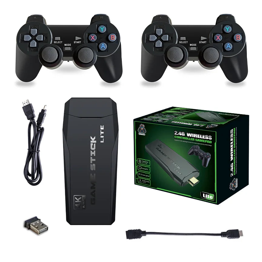 M8 4K Retro Game Stick – 40,000+ Classic Games, Dual Wireless Controllers & HDMI Plug & Play Console
